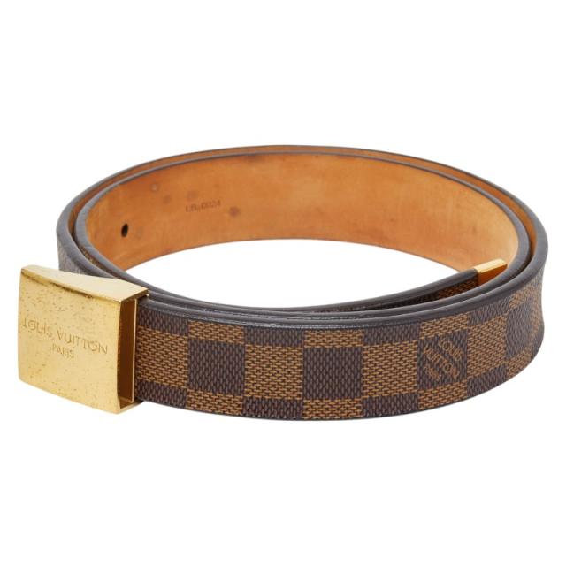 ルイ ヴィトン ダミエ サンチュール キャレ ベルト 85/34 M6802U ブラウン ゴールド PVC レザー メンズ LOUIS VUITTON 【中古】_1
