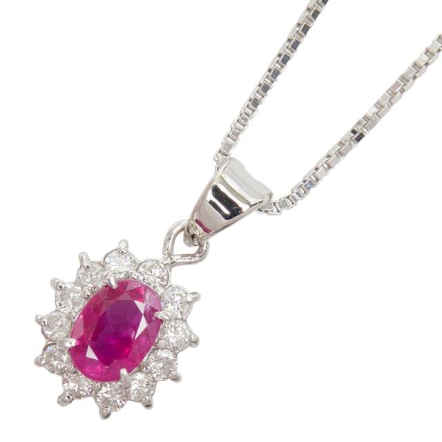 Pt850 プラチナ PM ピーエム ルビー1.03ct ダイヤ0.40ct ペンダント ネックレス レディース 中古