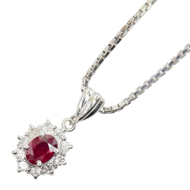 Pt900 プラチナ Pt850 プラチナ ルビー0.64ct ダイヤ0.30ct ペンダント ネックレス レディース 中古