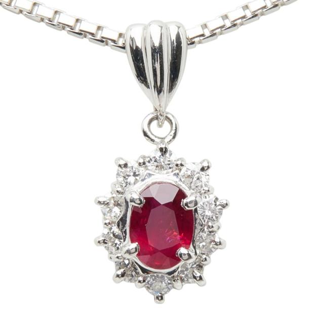 Pt900 プラチナ Pt850 プラチナ ルビー0.64ct ダイヤ0.30ct ペンダント