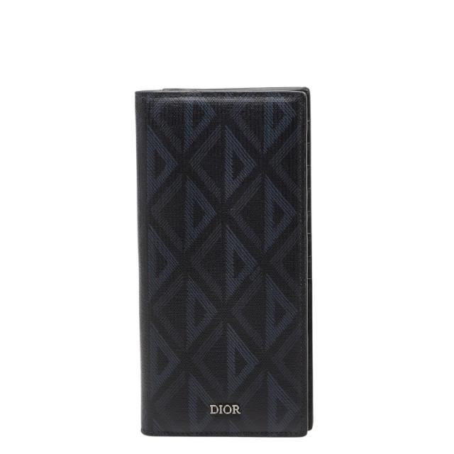 ディオール CDダイヤモンド バーティカル ロングウォレット 長財布 ブラック ネイビー PVC メンズ Dior 【中古】
