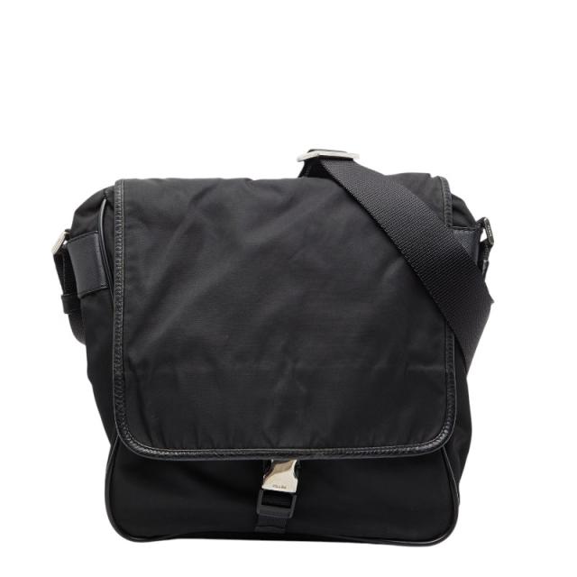 プラダ 三角ロゴプレート 斜め掛け ショルダーバッグ ブラック ナイロン サフィアーノレザー レディース PRADA 【中古】