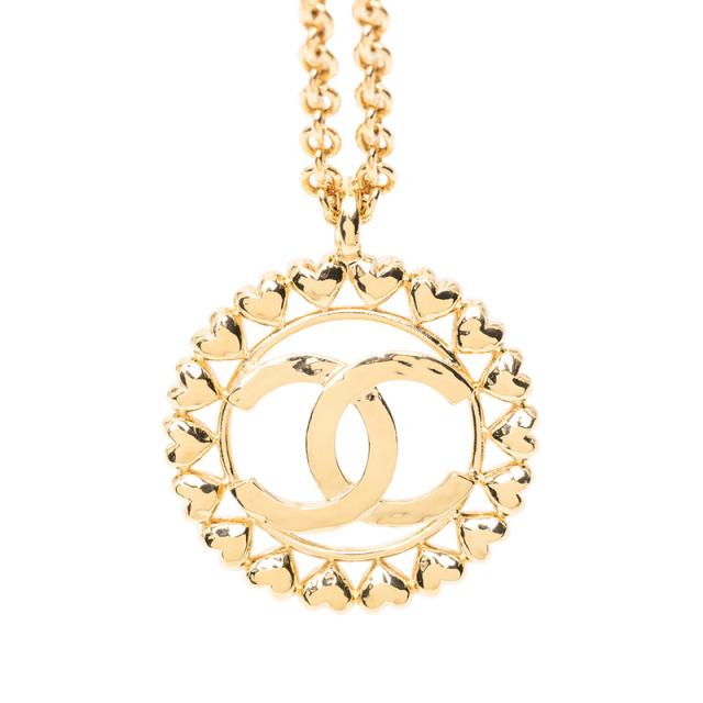 CHANEL ゴールドメッキ ハートネックレス シャネル ココマーク ハート モチーフ ネックレス ゴールド メッキ