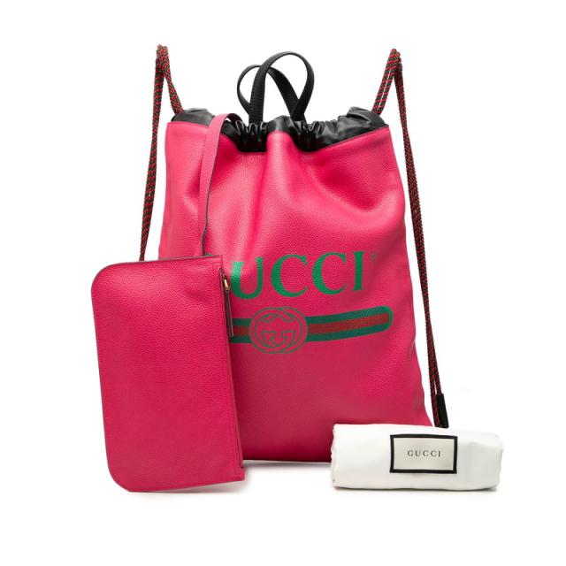 グッチ グッチプリント リュック ドローストリング ナップサック 516639 ピンク ブラック レザー レディース GUCCI 【中古】_6