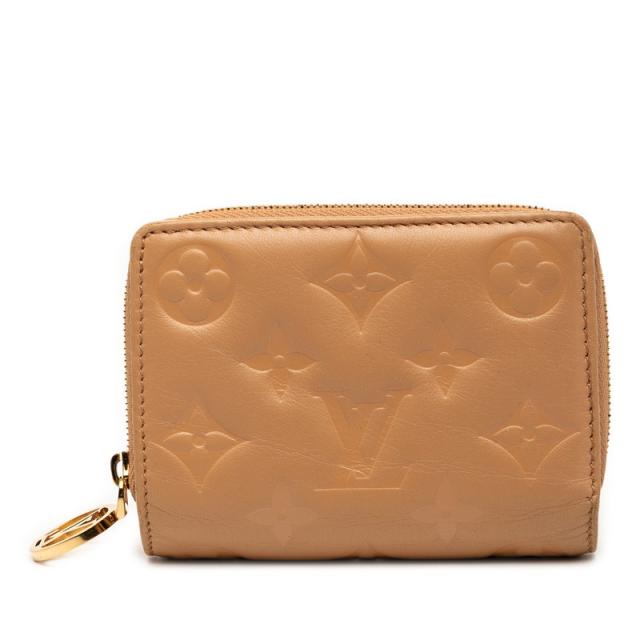 ルイ ヴィトン モノグラム エンボス ポルトフォイユ ルー 二つ折り財布 M81673 キャメル ブラウン ラムレザー LOUIS VUITTON 【中古】