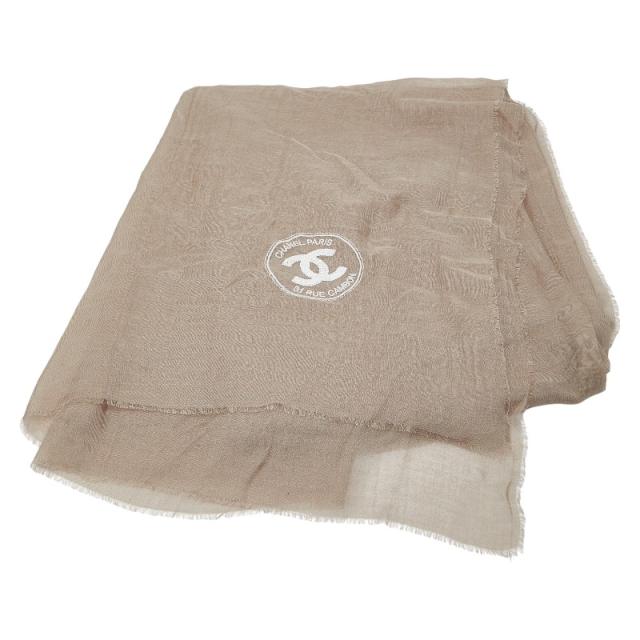 シャネル ロゴ 大判 ストール グレー カシミヤ モダール レディース CHANEL 【中古】