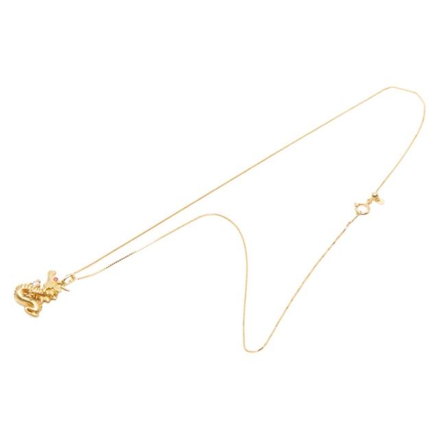 K18YG イエローゴールド ダイヤ0.05ct ルビー0.008ct ドラゴンモチーフ ペンダント ネックレス レディース 中古_1