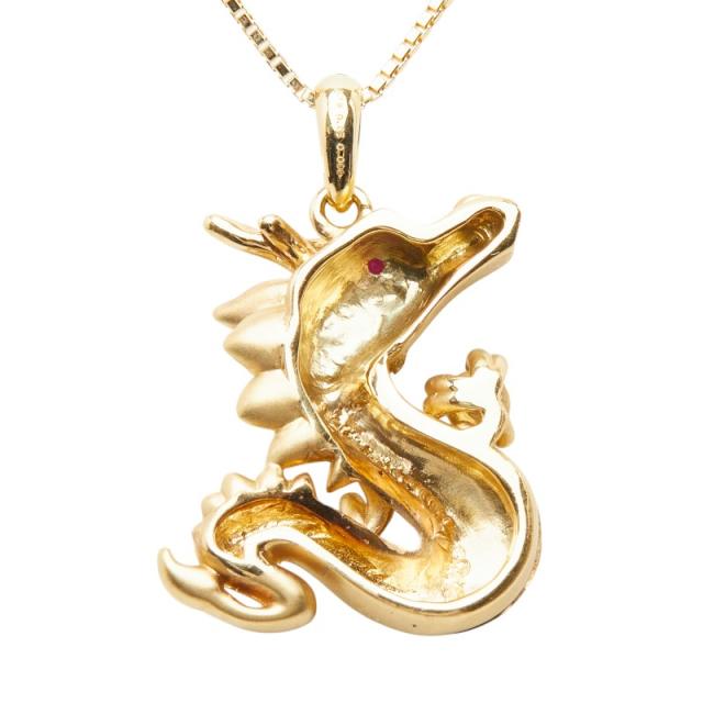 K18YG イエローゴールド ダイヤ0.05ct ルビー0.008ct ドラゴンモチーフ ペンダント ネックレス レディース 中古_3