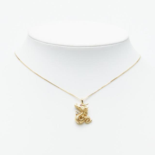 K18YG イエローゴールド ダイヤ0.05ct ルビー0.008ct ドラゴンモチーフ ペンダント ネックレス レディース 中古_5