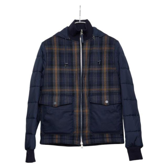 ルイ ヴィトン ダブルジップ チェック ジャケット ブルゾン サイズ44 ネイビー コットン ポリエステル ウール LOUIS VUITTON 【中古】
