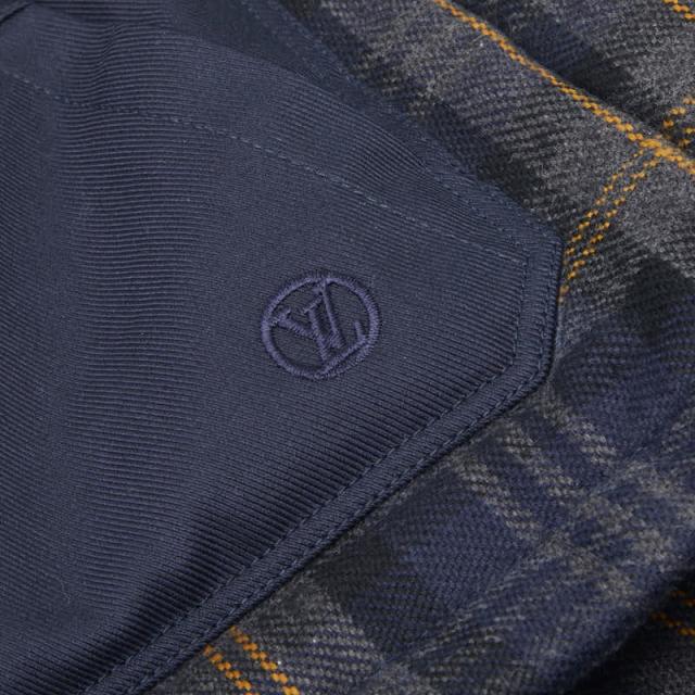 ルイ ヴィトン ダブルジップ チェック ジャケット ブルゾン サイズ44 ネイビー コットン ポリエステル ウール LOUIS VUITTON 【中古】