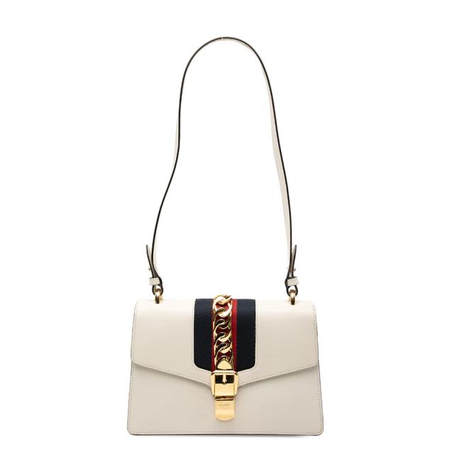 グッチ シェリーライン シルヴィ ハンドバッグ ショルダーバッグ 2WAY 421882 ホワイト レザー レディース GUCCI 【中古】