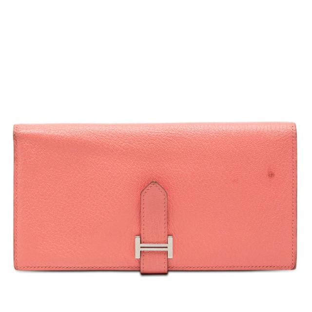 エルメス ベアン スフレ 長財布 ピンク系 フラミンゴ シルバー金具 シェーブル レザー レディース HERMES 【中古】