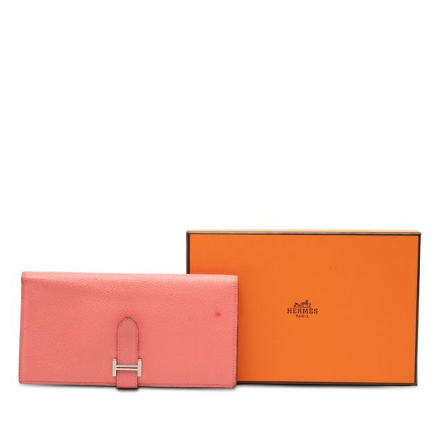 エルメス ベアン スフレ 長財布 ピンク系 フラミンゴ シルバー金具 シェーブル レザー レディース HERMES 【中古】_6