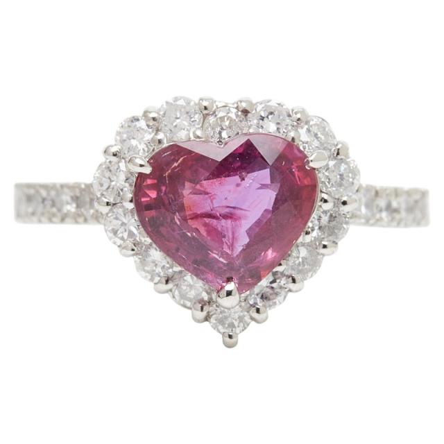 Pt900 プラチナ ルビー1.57ct ダイヤ0.42ct ハートモチーフ 非加熱 リング 指輪 レディース 8.5号 中古