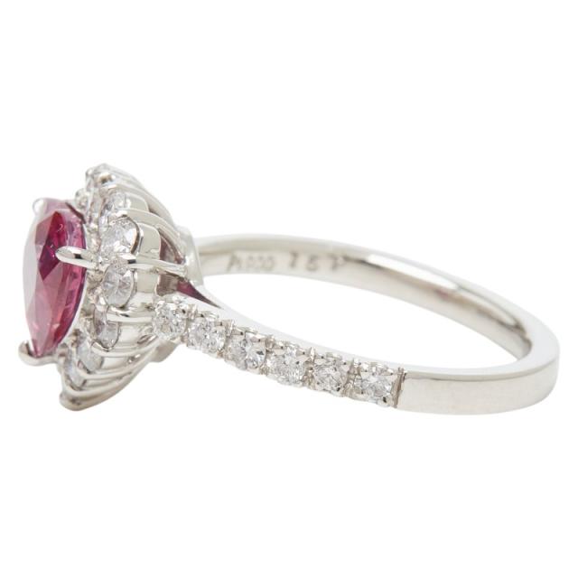 Pt900 プラチナ ルビー1.57ct ダイヤ0.42ct ハートモチーフ 非加熱 リング 指輪 レディース 8.5号 中古_2