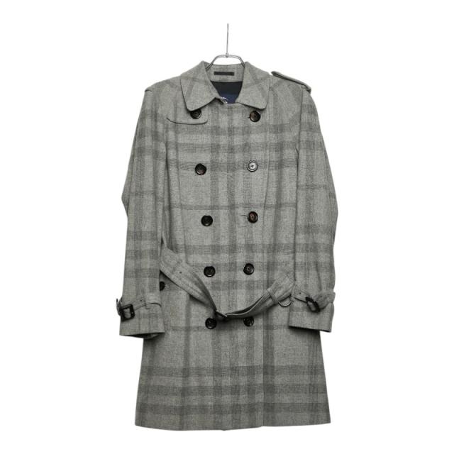 バーバリー チェック トレンチコート サイズM グレー ウール メンズ BURBERRY 【中古】