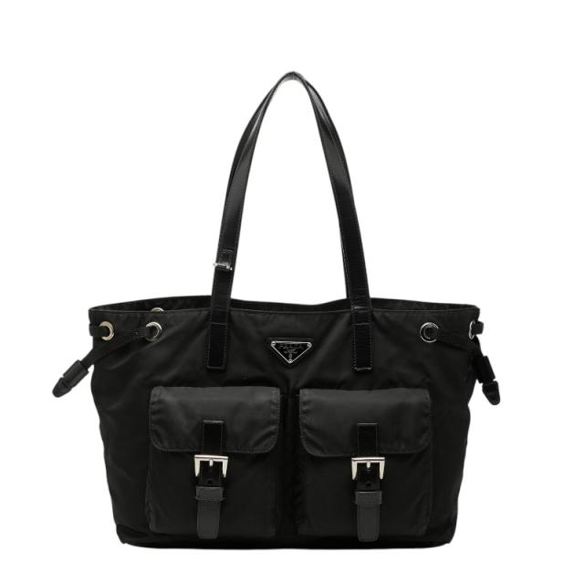プラダ 三角ロゴプレート ハンドバッグ ブラック ナイロン レディース PRADA 【中古】