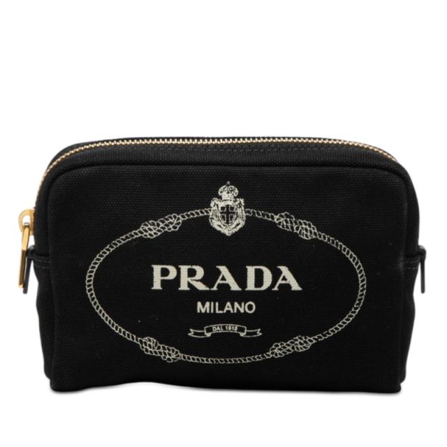 プラダ ロゴ カナパ ミニ ポーチ 小物入れ 1NA021 ブラック キャンバス レディース PRADA 【中古】