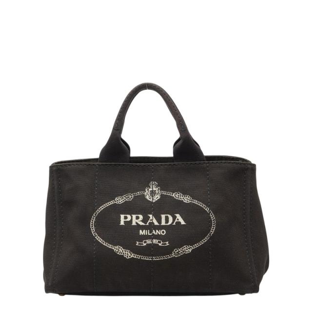 プラダ 三角ロゴプレート カナパM ハンドバッグ 1BG642 ブラック キャンバス レディース PRADA 【中古】