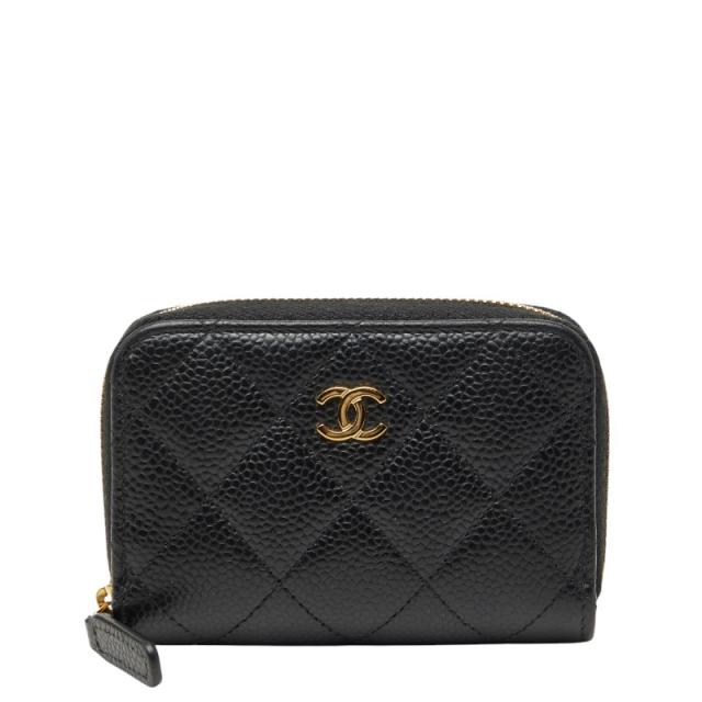 シャネル ココマーク マトラッセ クラシック ジップ コインパース コインケース AP0216 ブラック キャビアスキン CHANEL 【中古】