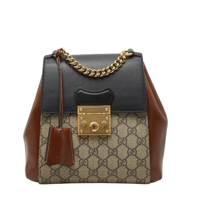 グッチ GGスプリーム パドロック リュック バックパック 498194 ベージュ マルチカラー PVC レザー レディース GUCCI 【中古】