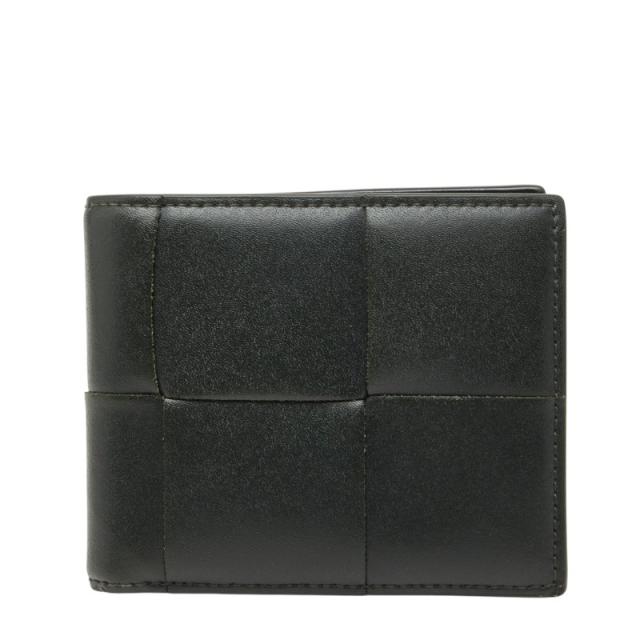 ボッテガヴェネタ マキシイントレチャート カセット 二つ折り財布 札入れ カーキ レザー メンズ BOTTEGAVENETA 【中古】