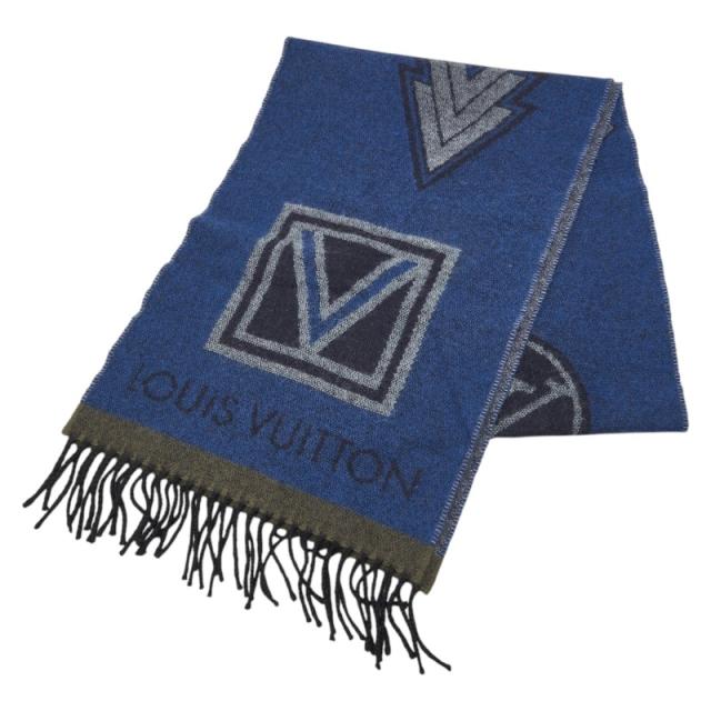 ルイ ヴィトン エシャルプ LV スティッカー マフラー M70039 ブルー マルチカラー ウール カシミヤ ユニセックス LOUIS VUITTON 【中古】