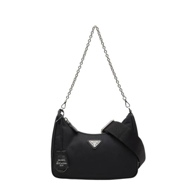 プラダ Re-Edition 2005 Re-Nylon ショルダーバッグ チェーンハンドバッグ 2WAY 1BH204 ブラック ナイロン サフィアーノ PRADA 【中古】