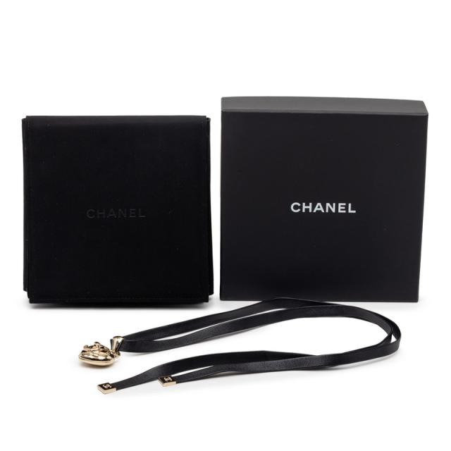 シャネル ハートロケット ターンロック モチーフ ネックレス ゴールド ブラック メッキ レザー レディース CHANEL 【中古】_5