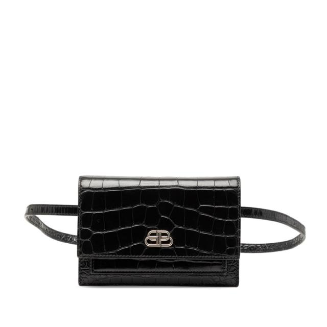 バレンシアガ シャープ XS ベルトバッグ クロコ型押し ウエスト ボディ ショルダーバッグ ブラック レザー BALENCIAGA 【中古】