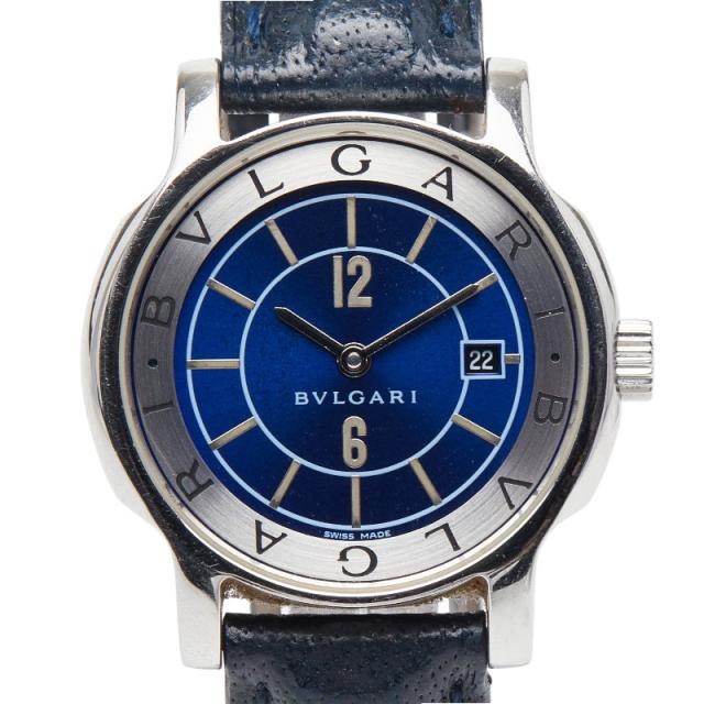 ブルガリ ソロテンポ 腕時計 ST29S スイス製クオーツ ネイビー文字盤 ステンレススチール レザー レディース BVLGARI 【中古】