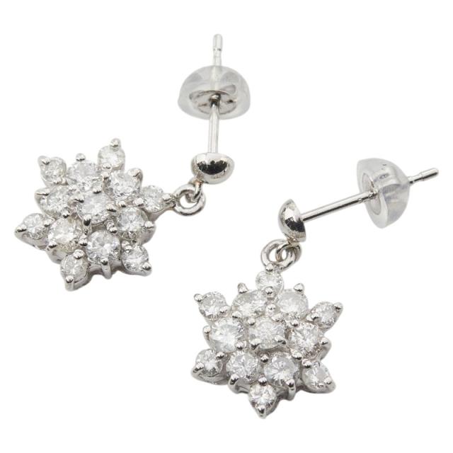 Pt900 プラチナ ダイヤ1.08ct スノーモチーフ ピアス レディース 中古