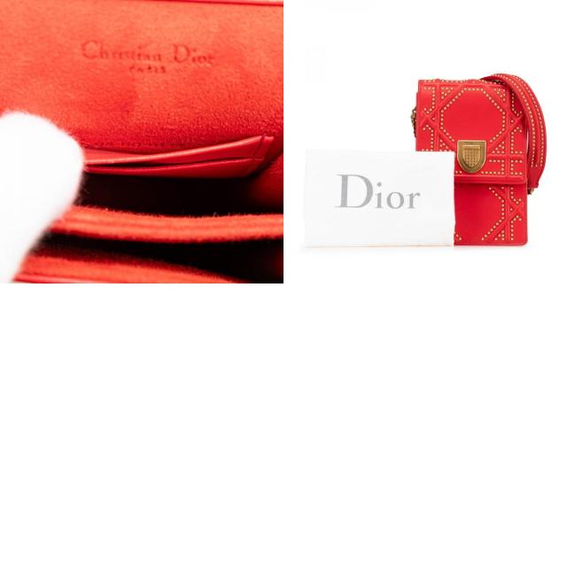 ディオール ディオラマ スタッズ 斜め掛け チェーン ショルダーバッグ レッド ゴールド レザー レディース Dior 【中古】_9