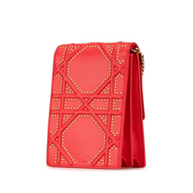 ディオール ディオラマ スタッズ 斜め掛け チェーン ショルダーバッグ レッド ゴールド レザー レディース Dior 【中古】_1