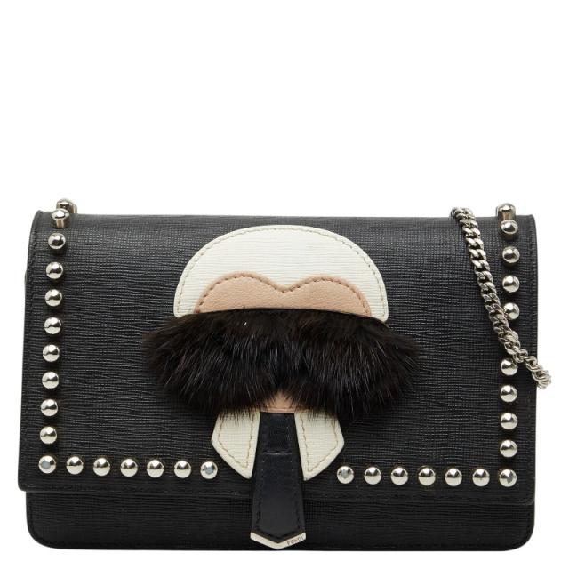 フェンディ カーリト スタッズ チェーン ウォレットバッグ ショルダーバッグ 8M0346 ブラック レザー レディース FENDI 【中古】