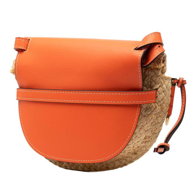 ロエベ アナグラム ゲート ショルダーバッグ ベージュ オレンジ ラフィア レザー レディース LOEWE 【中古】_1