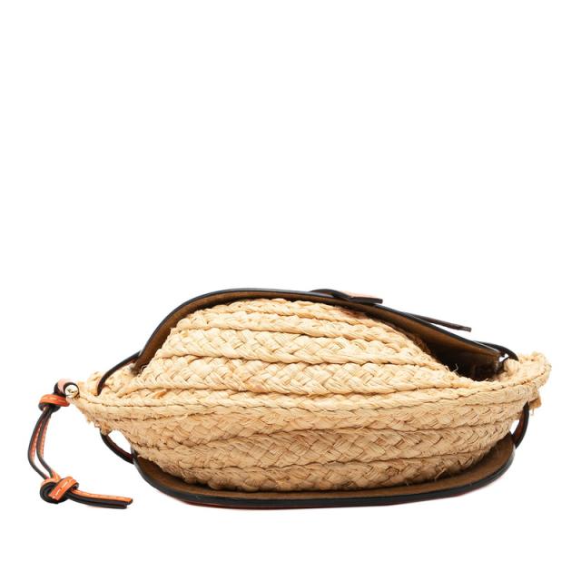 ロエベ アナグラム ゲート ショルダーバッグ ベージュ オレンジ ラフィア レザー レディース LOEWE 【中古】_2