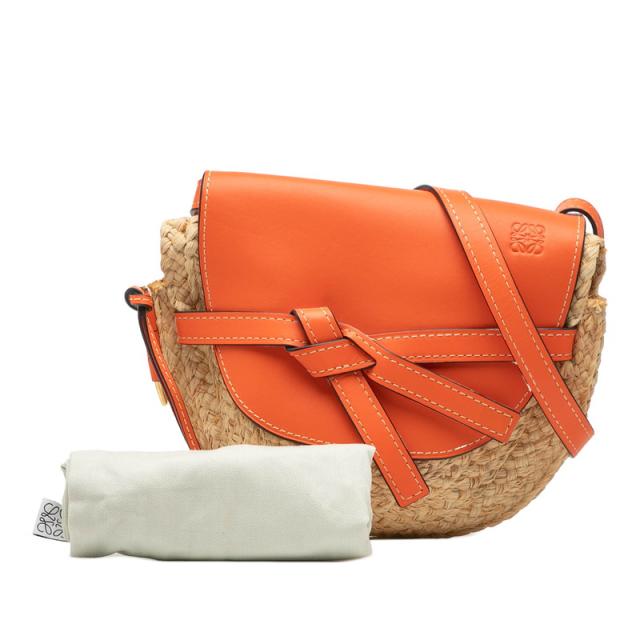 ロエベ アナグラム ゲート ショルダーバッグ ベージュ オレンジ ラフィア レザー レディース LOEWE 【中古】_6