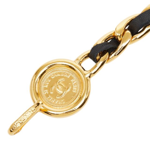 シャネル ヴィンテージ チェーン ベルト ゴールド ブラック メッキ レザー レディース CHANEL 【中古】_2