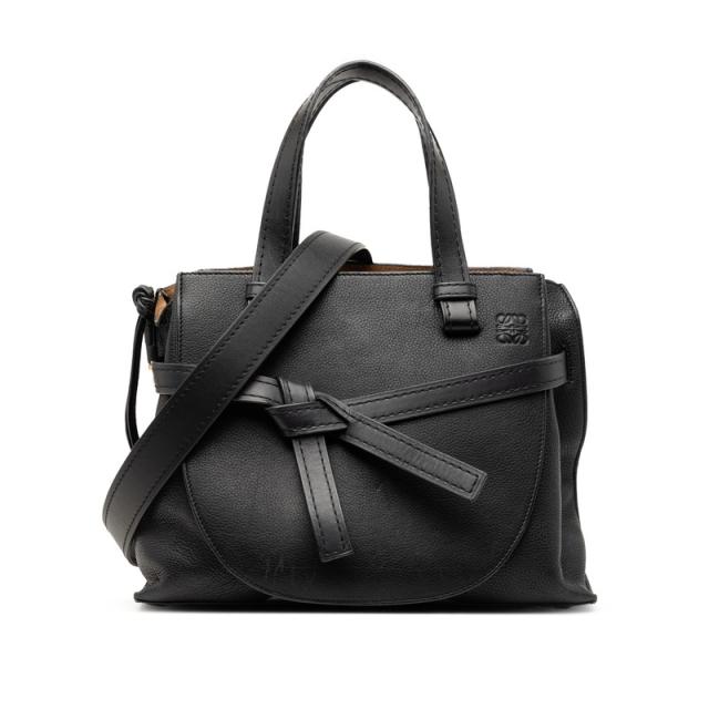 ロエベ アナグラム ゲート スモール ハンドバッグ トップハンドル ショルダーバッグ 2WAY ブラック レザー レディース LOEWE 【中古】
