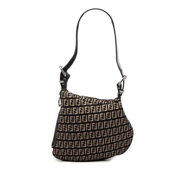 フェンディ ズッキーノ ショルダーバッグ ブラック ベージュ キャンバス レザー スウェード レディース FENDI 【中古】