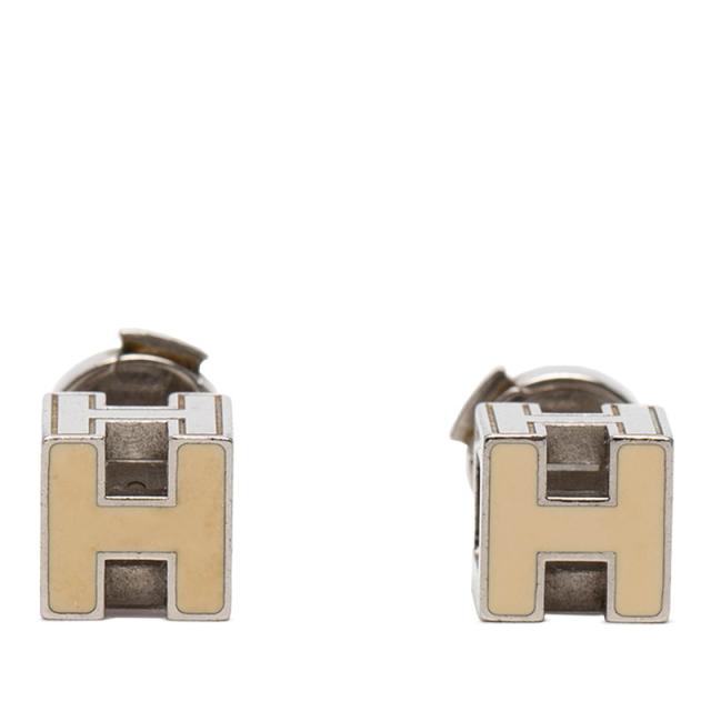 エルメス セリエ カージュ ド アッシュ Hキューブ  スタッドピアス シルバー アイボリー メタル レディース HERMES 【中古】