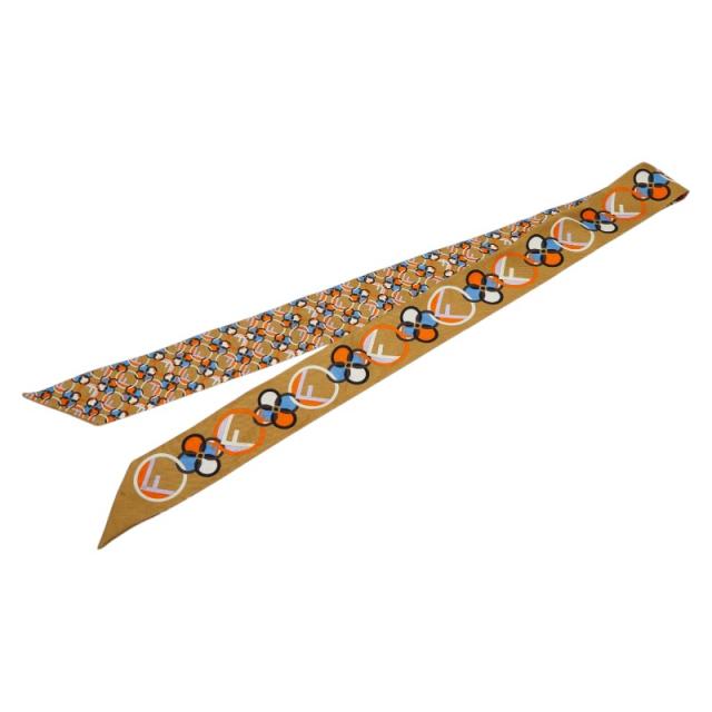 フェンディ 総柄 ラッピー スカーフ ベージュ マルチカラー シルク レディース FENDI 【中古】