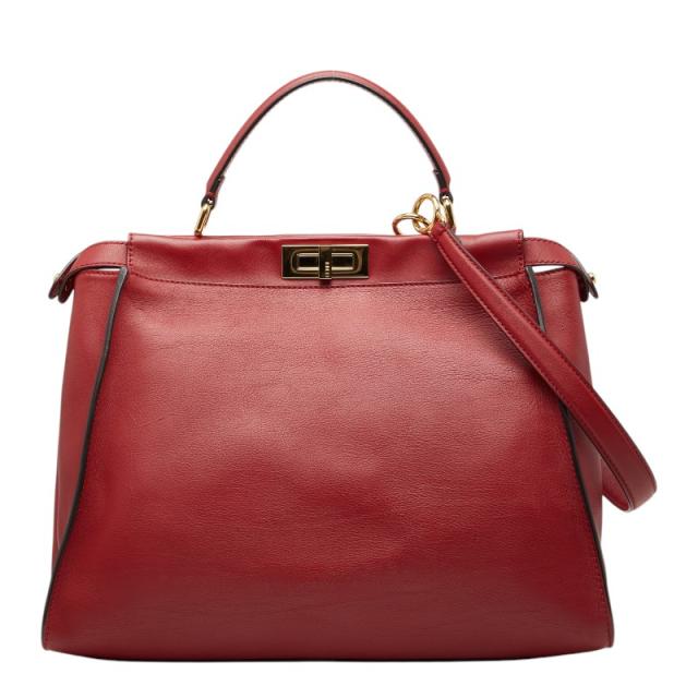 フェンディ ピーカブー ラージ ハンドバッグ ワンショルダーバッグ 2WAY 8BN210 レッド マルチカラー レザー パイソン FENDI 【中古】