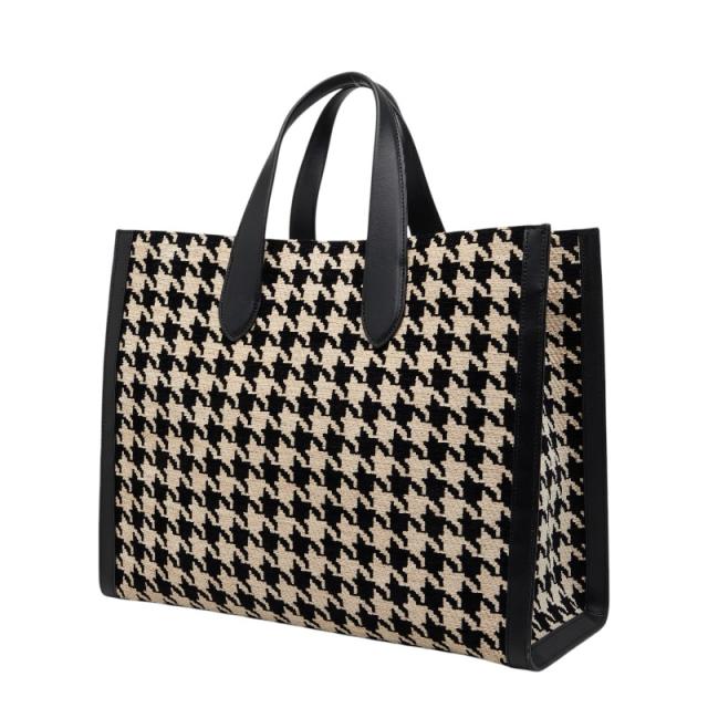 ケイトスペード マンハッタン ハウンドトゥース ラージ トート ハンドバッグ 千鳥格子 K4430 ブラック ベージュ Kate Spade 【中古】_1
