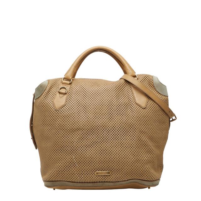 バーバリー 透かし彫り ショルダーバッグ ハンドバッグ 2WAY ベージュ レザー レディース BURBERRY 【中古】