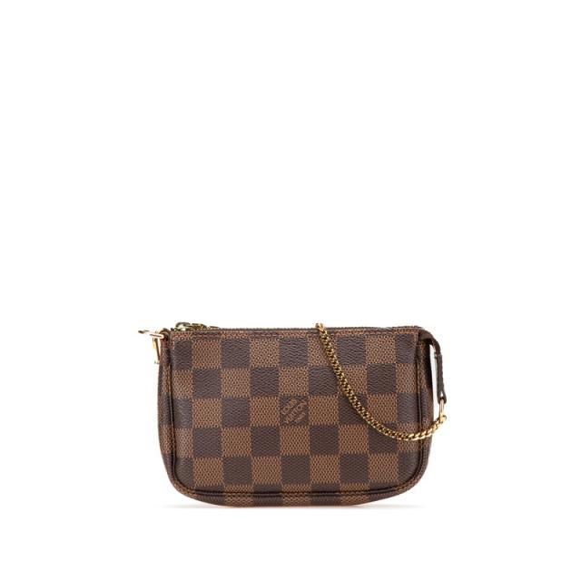 ルイ ヴィトン ダミエ ミニ ポシェット アクセソワール アクセサリーポーチ N58009 ブラウン PVC レザー LOUIS VUITTON 【中古】