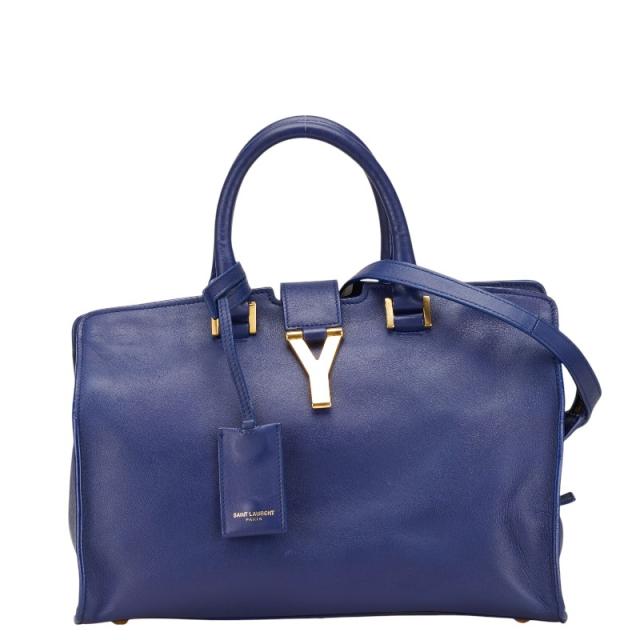 サンローラン YSLロゴ プチカバス ハンドバッグ ショルダーバッグ 2WAY 311210 ブルー レザー レディース SAINT LAURENT 【中古】