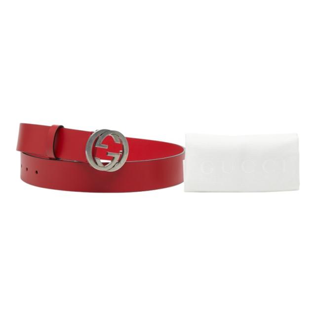 グッチ インターロッキングG Gロゴ ベルト 無地 546389 レッド レザー メンズ GUCCI 【中古】_5